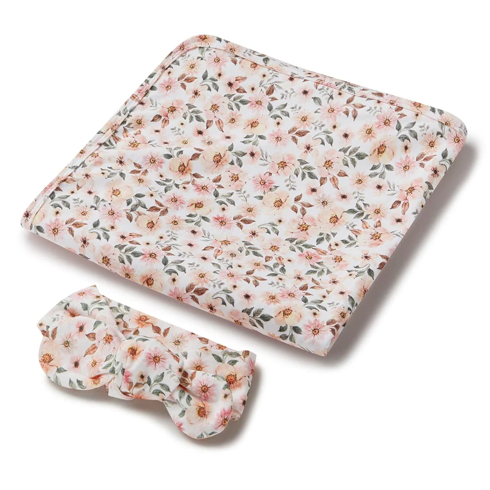 SNUGGLE HUNNY - JERSEY WRAP & TOPKNOT SET - SPRING FLORAL