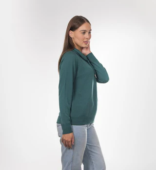 Easy Care Merino Tuck Stitch Snood Pullover Green