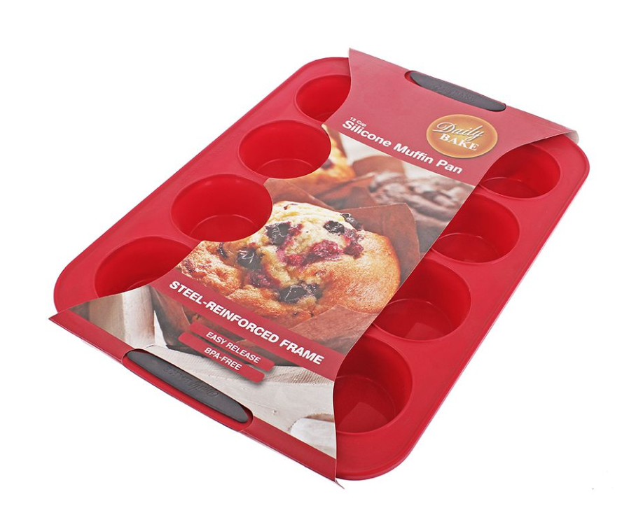 DAILY BAKE SILICONE 12 CUP MUFFIN PAN - RED