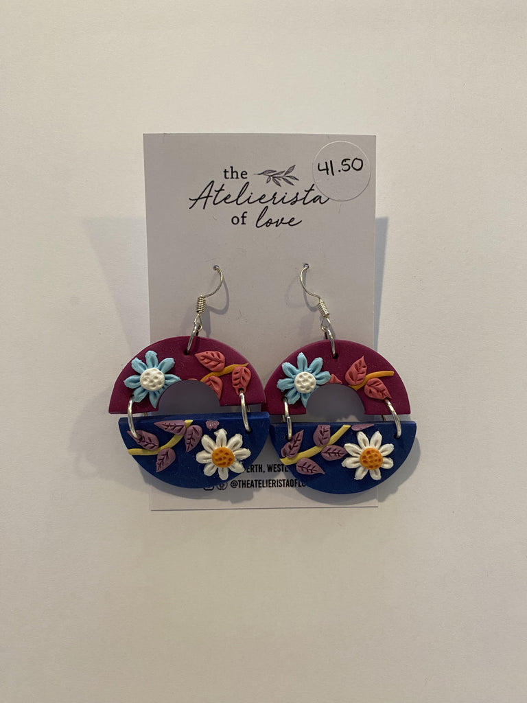 THE ATELIERISTA OF LOVE EARRINGS - PURPLE AND BLUE FLORAL MIX