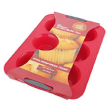 DAILY BAKE SILICONE 6 CUP JUMBO MUFFIN PAN - RED