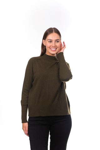 FIELDS SIDE RIBBED PULLOVER - OLIVE GREEN
