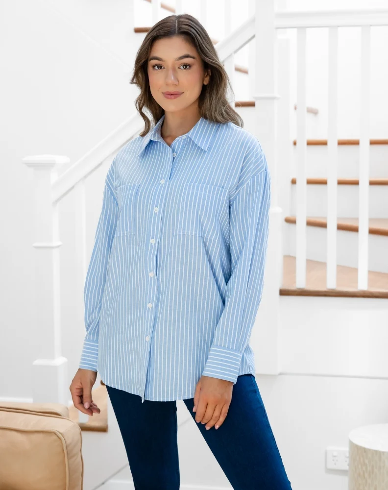 Button Back Blue Stripe Shirt