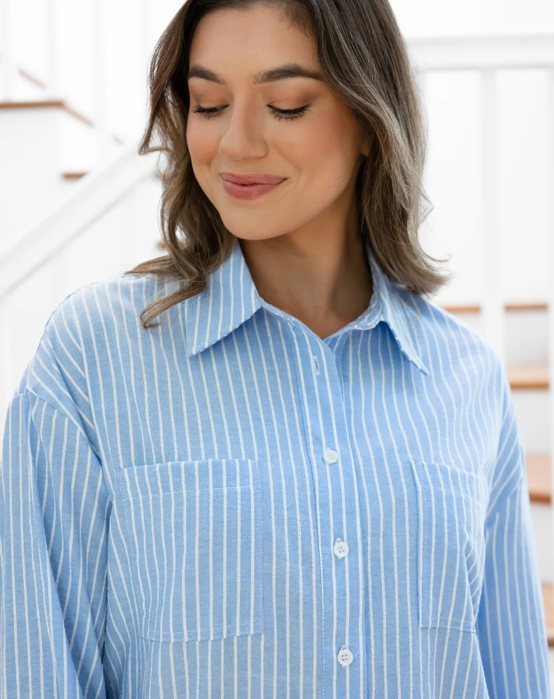 Button Back Blue Stripe Shirt