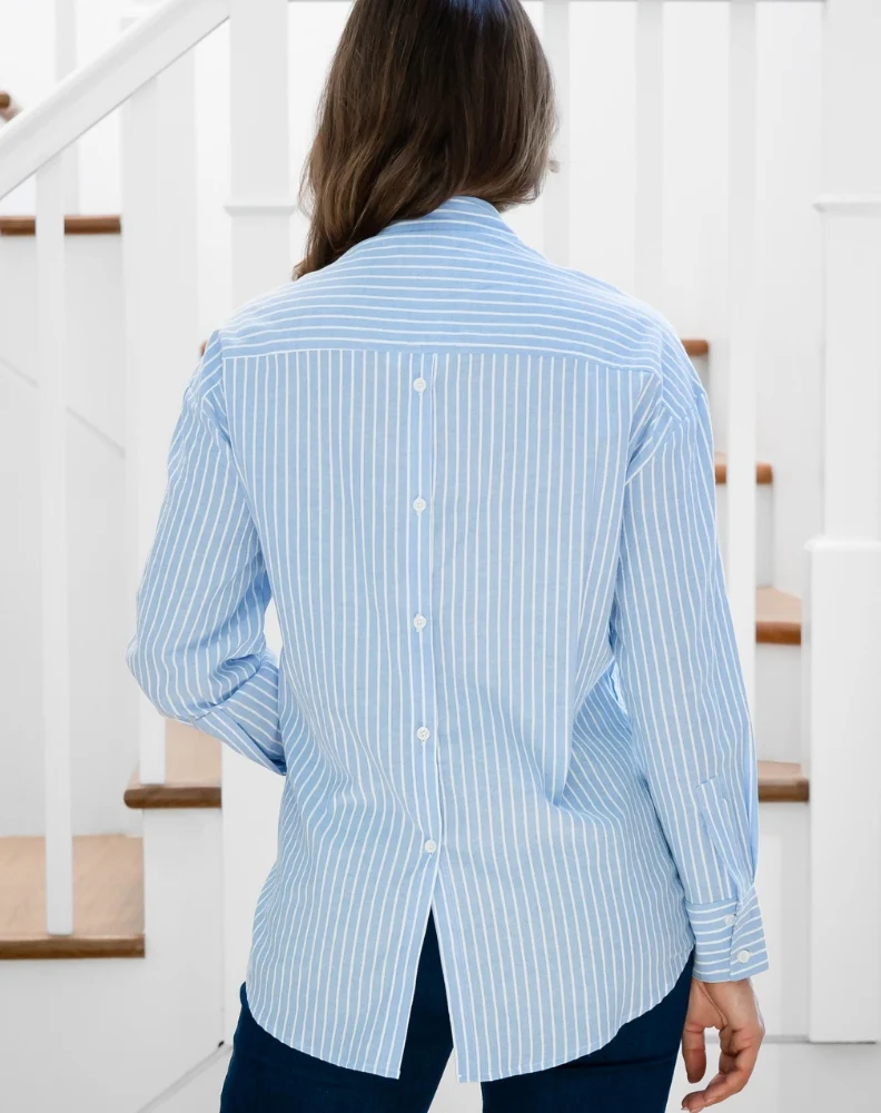 Button Back Blue Stripe Shirt
