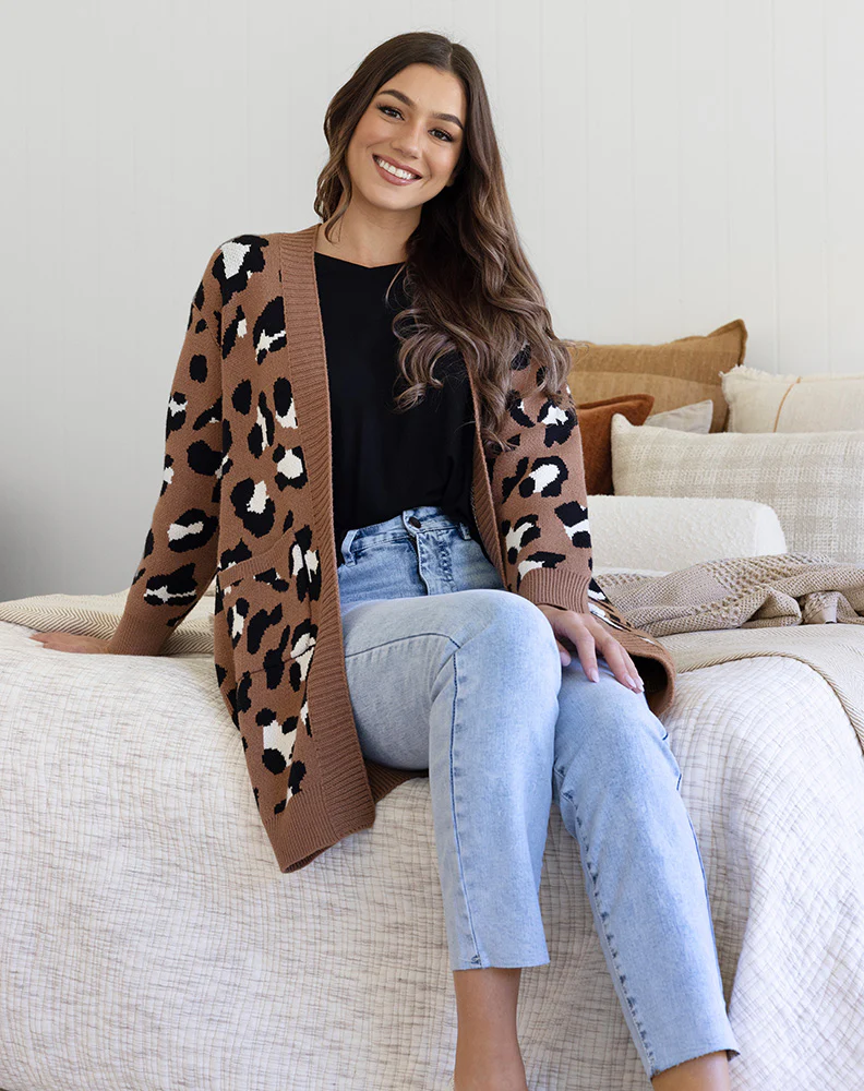 Leopard Cardi - Tan