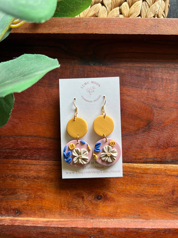 Pink & Yellow Floral Earrings - Round style