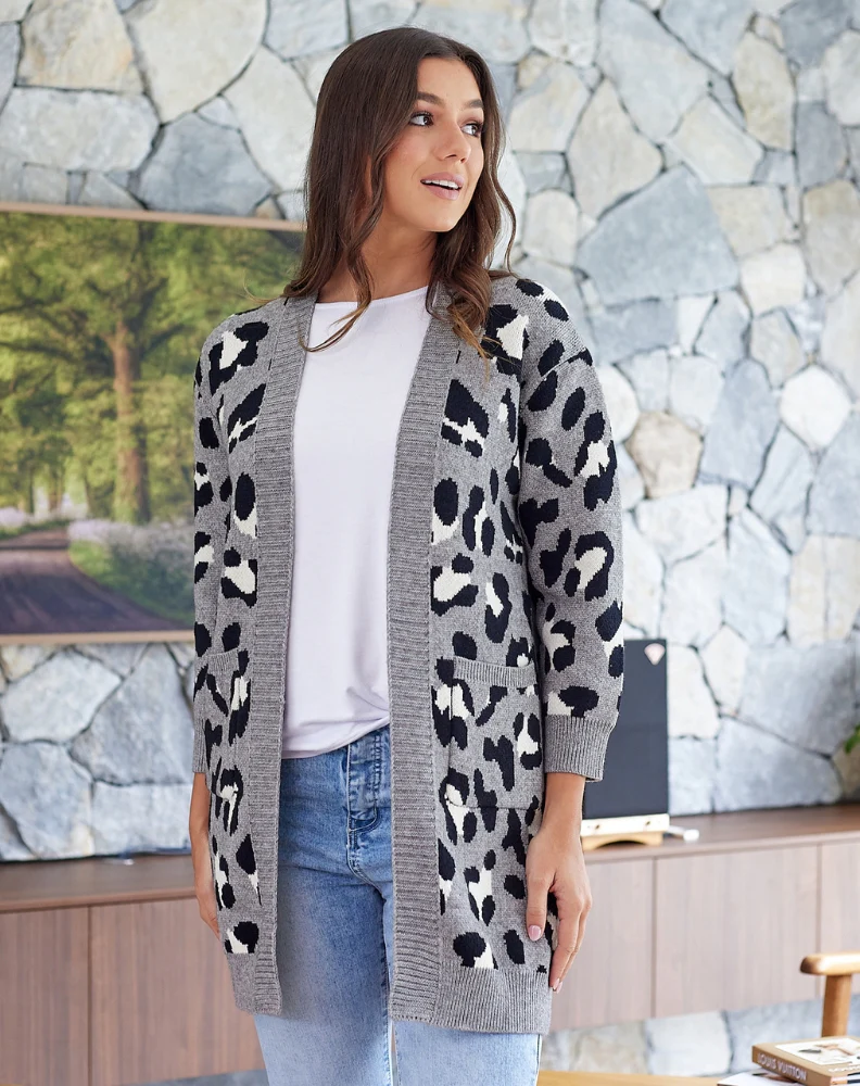 Leopard Cardi Grey