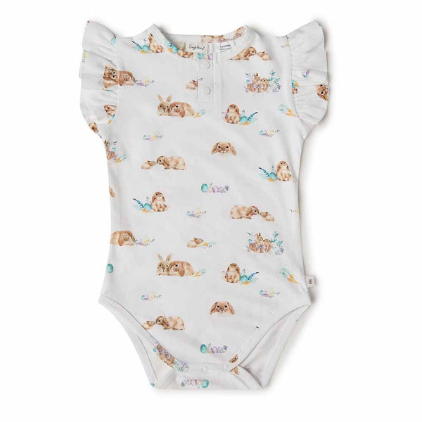 SNUGGLE HUNNY - EASTER SHORT SLEEVE ORGANIC BODYSUIT WITH FRILL