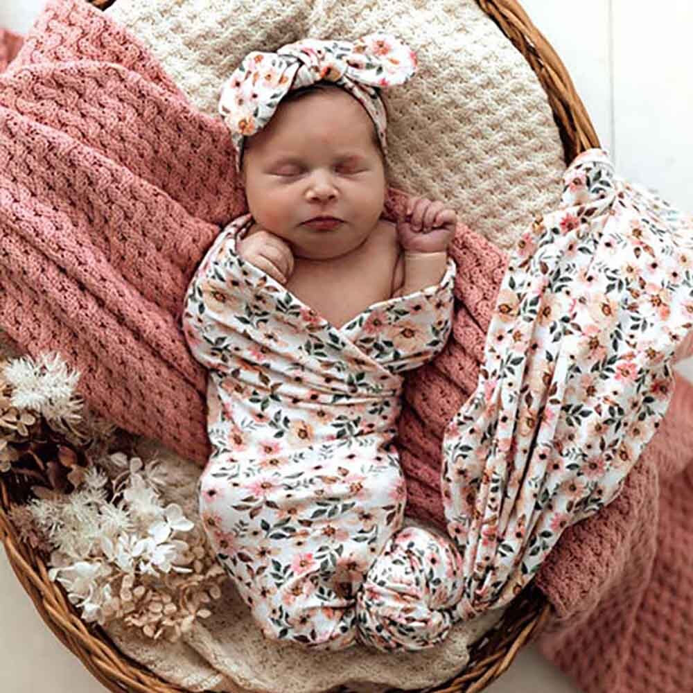 SNUGGLE HUNNY - JERSEY WRAP & TOPKNOT SET - SPRING FLORAL