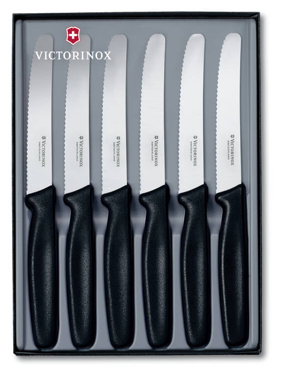 VICTORINOX STEAK KNIFE SET OF 6 WAVY EDGE ROUND TIP 11CM