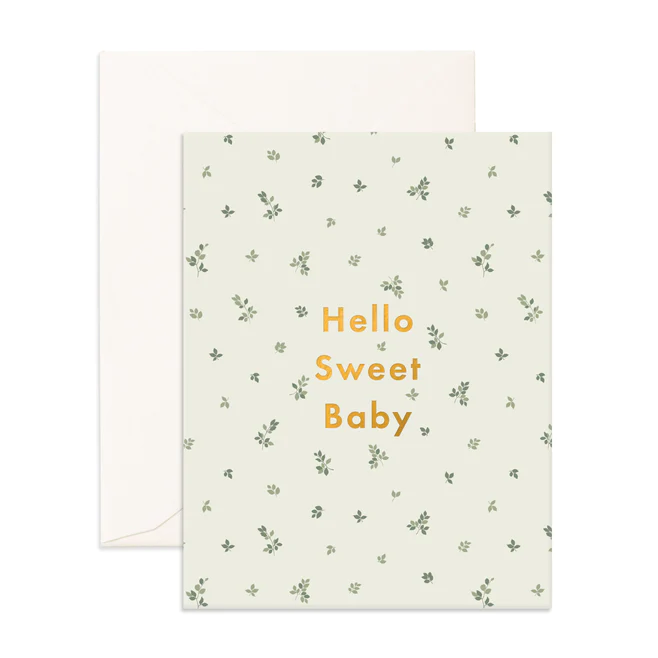 FOX & FALLOW - GREETING CARD - HELLO SWEET BABY BRODERIE